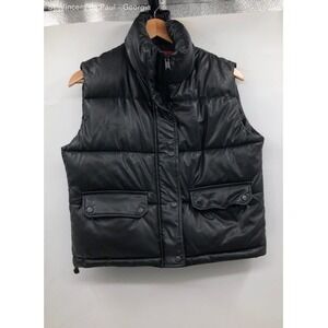 Guess Black Zip Up Quilted Puffer Vest Vegan Leather - Size S